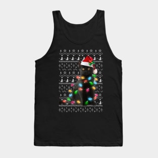 Black Cat christmas light tshirt funny cat lover christmas Tank Top